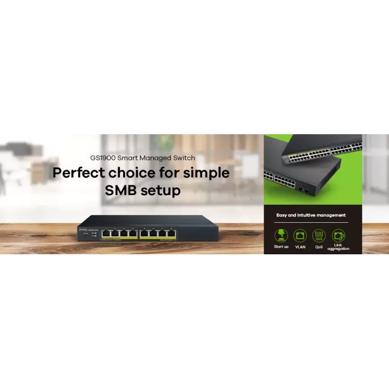 Zyxel GS1900-8HP Managed L2 Gigabit Ethernet (10/100/1000) Power over Ethernet (PoE) Schwarz