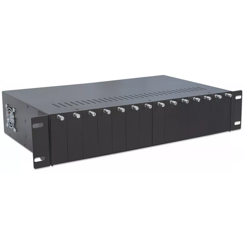 Intellinet 14-Slot Medienkonverter-Gehäuse, inklusive redundanter Stromversorgung, 19 Zoll rackmontierbar, 2U