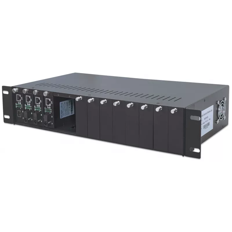 Intellinet 14-Slot Medienkonverter-Gehäuse, inklusive redundanter Stromversorgung, 19 Zoll rackmontierbar, 2U