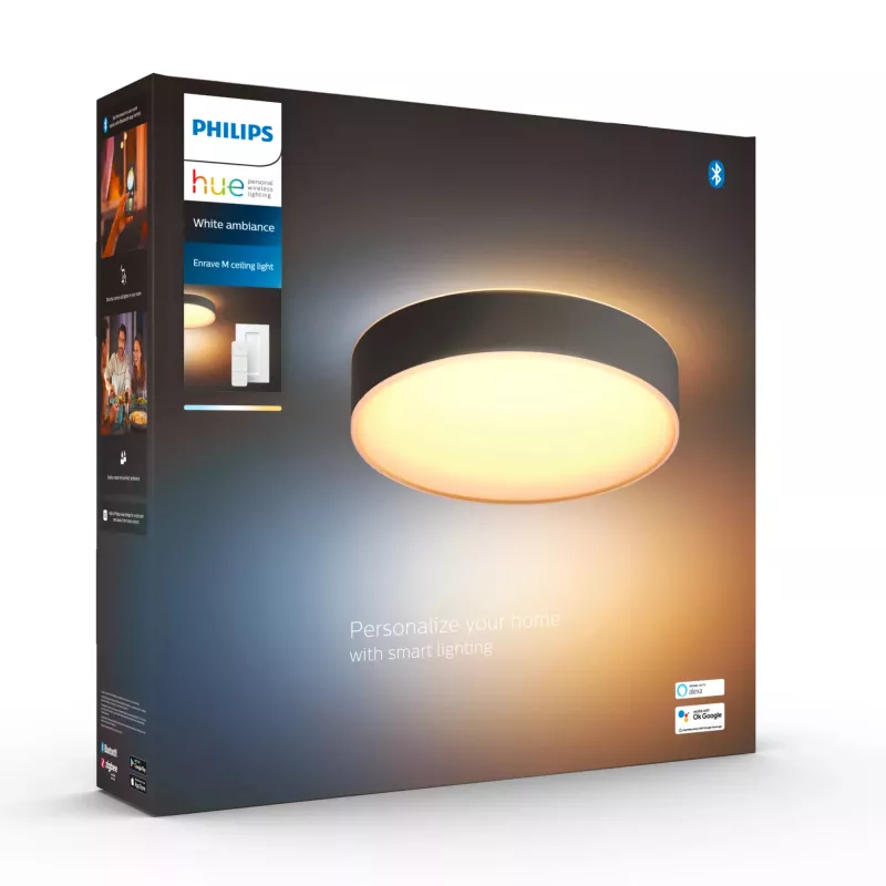 Philips Hue White ambience Enrave mittlere Deckenleuchte, Smarte Deckenleuchte, Bluetooth, Schwarz, LED, Metall, Nicht auswechselbare(s) Leuchtmittel
