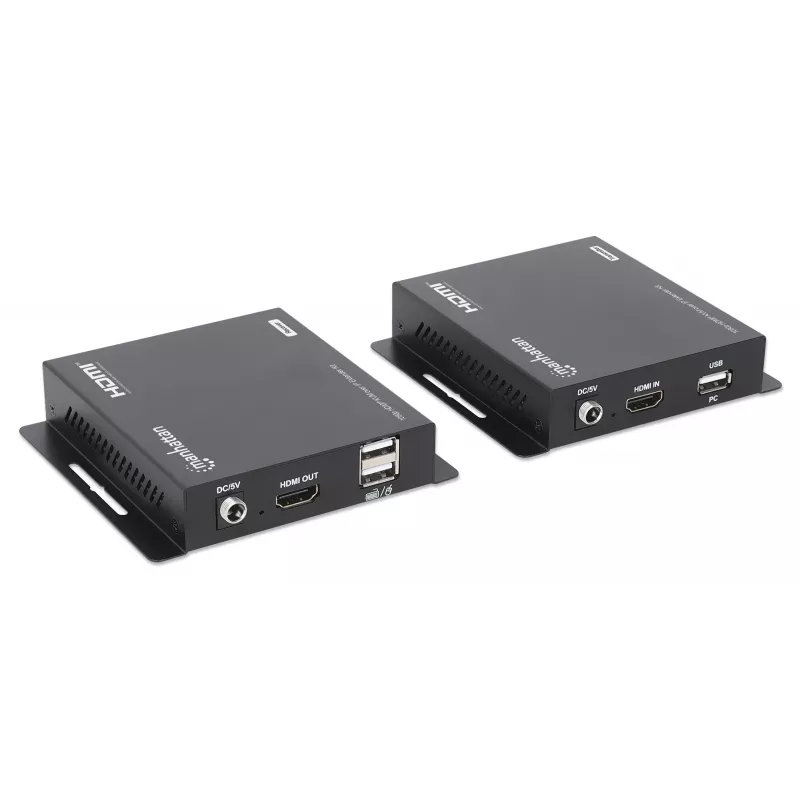 Manhattan 1080p HDMI KVM over IP Extender Kit, Verlängert 1080p@60Hz Signal bis zu 120m mit einem einzigen Cat6 Ethernet-Kabel oder einem IP-fähigen Netzwerk, Sender und Empfänger, USB-A-Anschlüsse für PC/Maus/Tastatur, Schwarz, Drei Jahre Garantie
