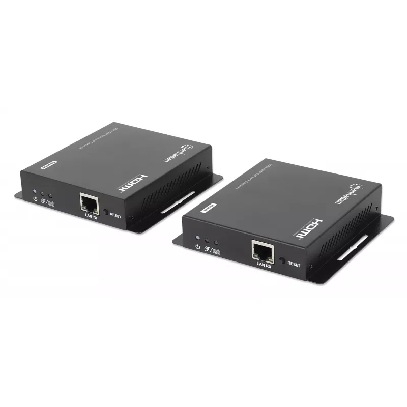 Manhattan 1080p HDMI KVM over IP Extender Kit, Verlängert 1080p@60Hz Signal bis zu 120m mit einem einzigen Cat6 Ethernet-Kabel oder einem IP-fähigen Netzwerk, Sender und Empfänger, USB-A-Anschlüsse für PC/Maus/Tastatur, Schwarz, Drei Jahre Garantie