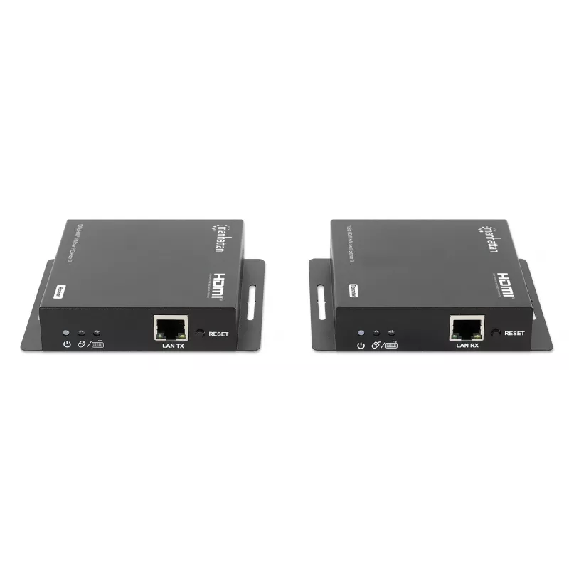 Manhattan 1080p HDMI KVM over IP Extender Kit, Verlängert 1080p@60Hz Signal bis zu 120m mit einem einzigen Cat6 Ethernet-Kabel oder einem IP-fähigen Netzwerk, Sender und Empfänger, USB-A-Anschlüsse für PC/Maus/Tastatur, Schwarz, Drei Jahre Garantie