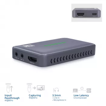 ACT USB-C Video Capture Card, HDMI 4K@60Hz Durchschleifung, 4K@30Hz Aufnahme