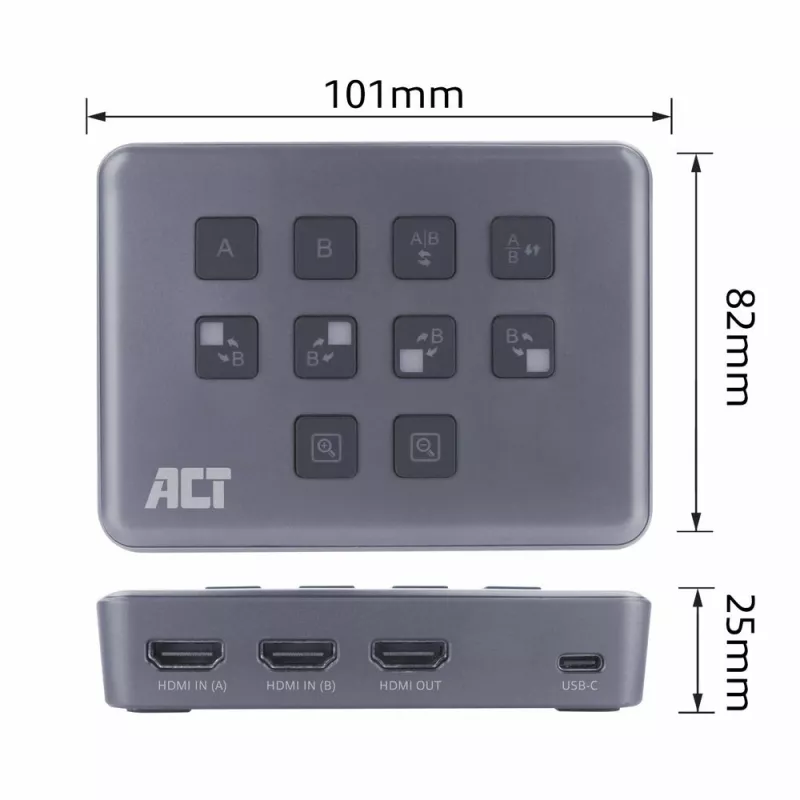 ACT Dual HDMI Eingang USB-C Video Switcher 60Hz Grau