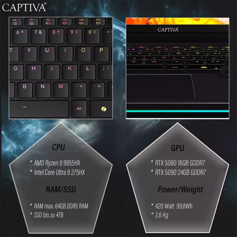 Laptop CAPTIVA 92239 16 Zoll AMD Ryzen™ 9 16 GB SSD Windows 11