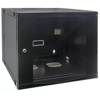 Intellinet 19-Zoll-Netzwerkschrank – Wandmontage (zweiteiliger Schwenkrahmen), 9HE, 450 mm tief, schwarz, Flatpack, max. 30 kg, schwenkbar für Zugang zur Rückseite bei Wandmontage, Rack, nutzbare Tiefe 235 mm, Teile für Wandmontage nicht enthalten