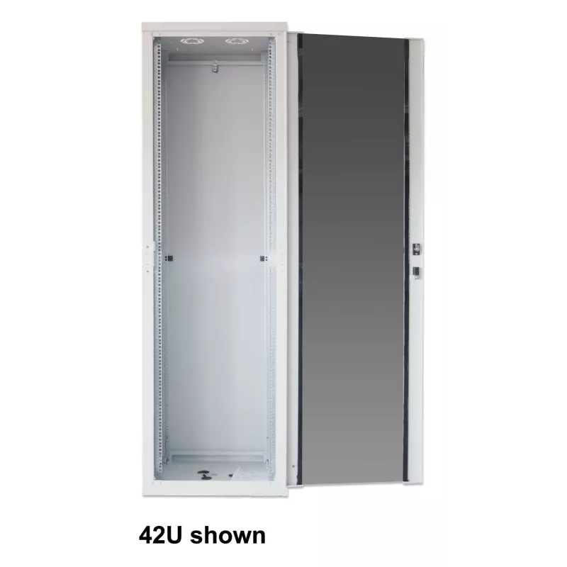 Intellinet 19 Zoll Netzwerkschrank – Freistehend (Basic), 42HE, 600x800mm (Breite x Tiefe), Grau, Flatpack, Max. 600kg, Ein-Punkt-Türschloss, Ein Schloss pro Seitenwand, Nutzbare Tiefe 123 bis 573mm, Rack, IP20, Stahl