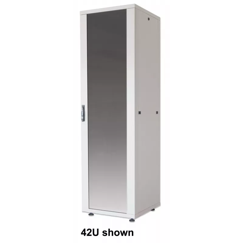 Intellinet 19 Zoll Netzwerkschrank – Freistehend (Basic), 42HE, 600x800mm (Breite x Tiefe), Grau, Flatpack, Max. 600kg, Ein-Punkt-Türschloss, Ein Schloss pro Seitenwand, Nutzbare Tiefe 123 bis 573mm, Rack, IP20, Stahl