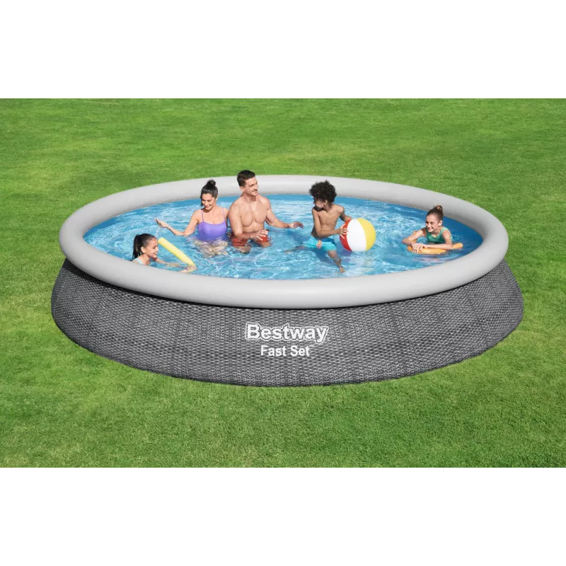 Stahlwandpool Bestway Fast Set Rund Aufblasbarer Pool-Set 4,57 m x 84 cm Fassungsvermögen 9677 L