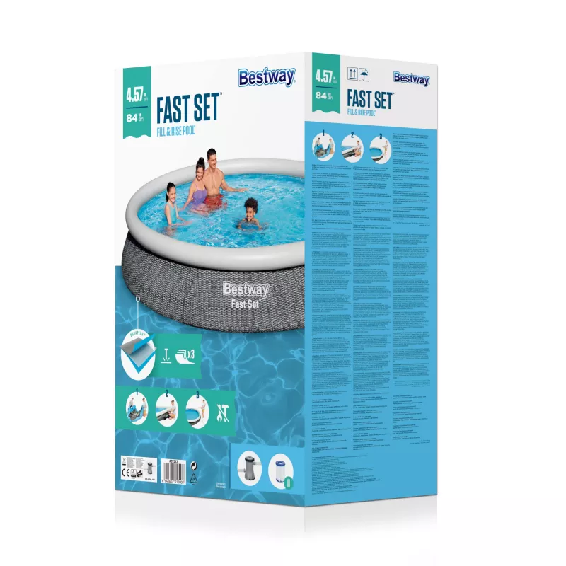 Stahlwandpool Bestway Fast Set Rund Aufblasbarer Pool-Set 4,57 m x 84 cm Fassungsvermögen 9677 L