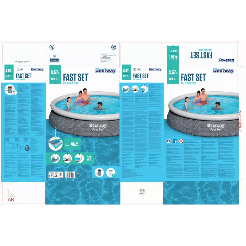 Stahlwandpool Bestway Fast Set Rund Aufblasbarer Pool-Set 4,57 m x 84 cm Fassungsvermögen 9677 L