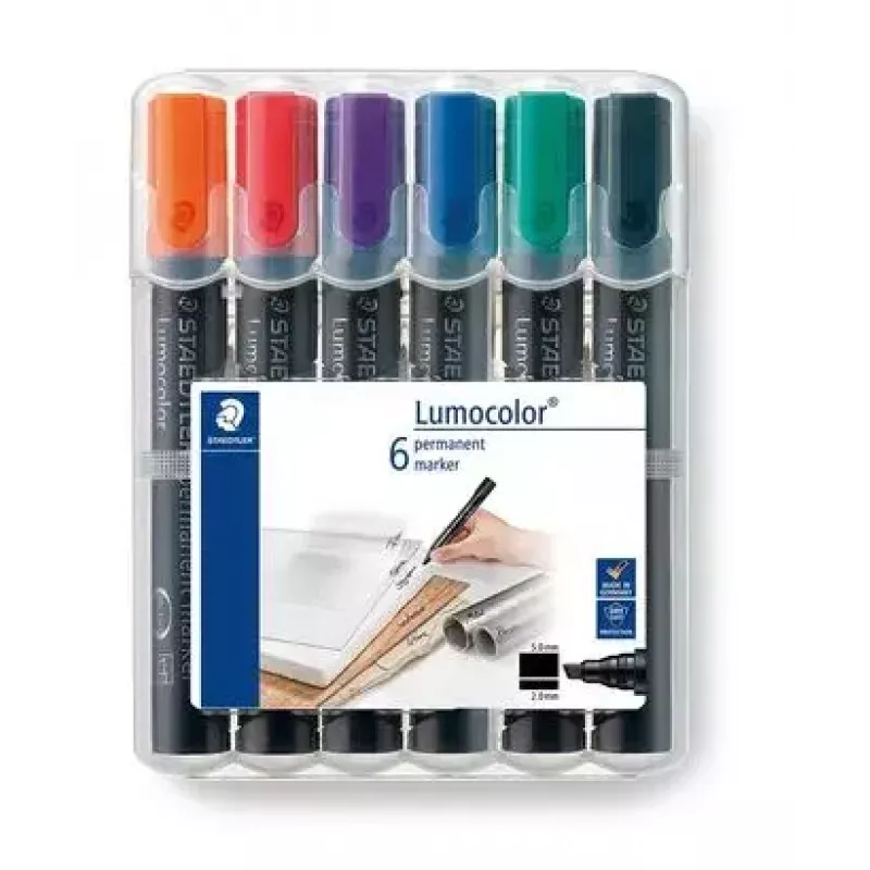 Permanentmarker Staedtler Lumocolor Chisel Tip 350 WP6 Schwarz Blau Grün Rot Violett Gelb