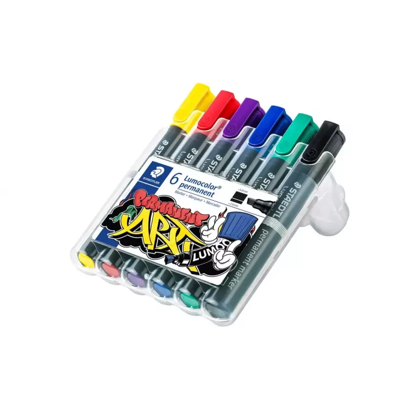Permanentmarker Staedtler Lumocolor Chisel Tip 350 WP6 Schwarz Blau Grün Rot Violett Gelb
