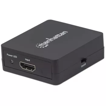 Manhattan HDMI-Splitter 2-fach, 1080p, schwarz, gibt das Signal einer HDMI-Quelle auf zwei HD-Displays aus (gleiches Signal auf beide Displays), USB-A-Stromversorgung (Kabel im Lieferumfang, 0,7 m), drei Jahre Garantie