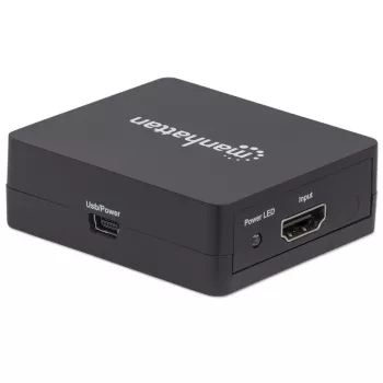 Manhattan HDMI-Splitter 2-fach, 1080p, schwarz, gibt das Signal einer HDMI-Quelle auf zwei HD-Displays aus (gleiches Signal auf beide Displays), USB-A-Stromversorgung (Kabel im Lieferumfang, 0,7 m), drei Jahre Garantie