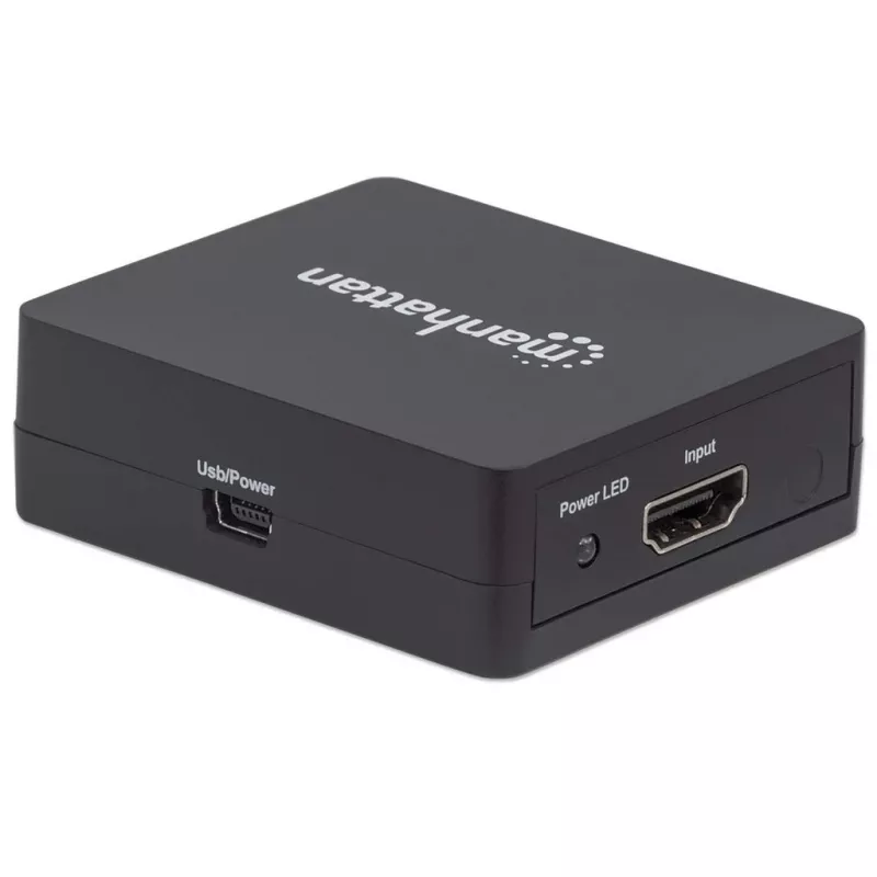 Manhattan HDMI-Splitter 2-fach, 1080p, schwarz, gibt das Signal einer HDMI-Quelle auf zwei HD-Displays aus (gleiches Signal auf beide Displays), USB-A-Stromversorgung (Kabel im Lieferumfang, 0,7 m), drei Jahre Garantie