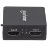 Manhattan HDMI-Splitter 2-fach, 1080p, schwarz, gibt das Signal einer HDMI-Quelle auf zwei HD-Displays aus (gleiches Signal auf beide Displays), USB-A-Stromversorgung (Kabel im Lieferumfang, 0,7 m), drei Jahre Garantie
