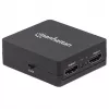 Manhattan HDMI-Splitter 2-fach, 1080p, schwarz, gibt das Signal einer HDMI-Quelle auf zwei HD-Displays aus (gleiches Signal auf beide Displays), USB-A-Stromversorgung (Kabel im Lieferumfang, 0,7 m), drei Jahre Garantie