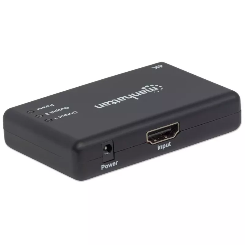 Manhattan HDMI-Splitter 2-Port, 4K@30Hz, gibt Ausgang von einer HDMI-Quelle auf zwei HD-Bildschirme (gleiches Bild auf beiden), Netzbetrieb (Kabel 0,9 m), Schwarz, drei Jahre Garantie