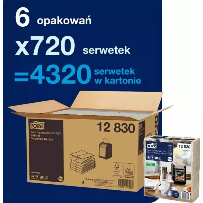Papierservietten Tork 720 Xpressnap Fit 12830 weiß 1-lagig
