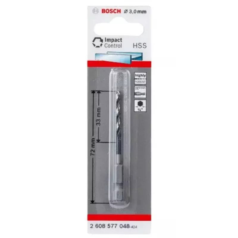 Bosch 2608577048 Metall-Spiralbohrer 3 mm, 72 mm Gesamtlänge, DIN 338
