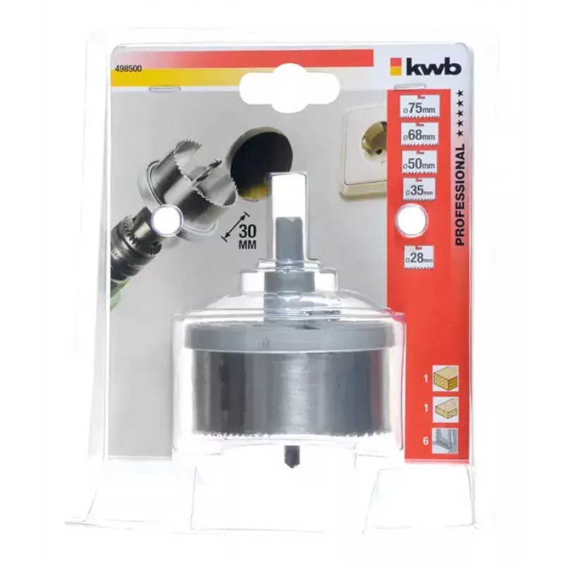 Lochsägensatz KWB 498500 5-teilig geeignet für Spanplatten Gipskarton Kunststoff Weichholz