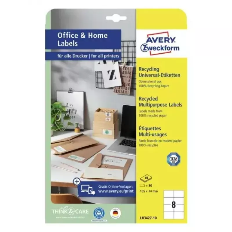 Selbstklebendes Druckeretikett Avery LR3427-10 Weiß A4 80 Etiketten