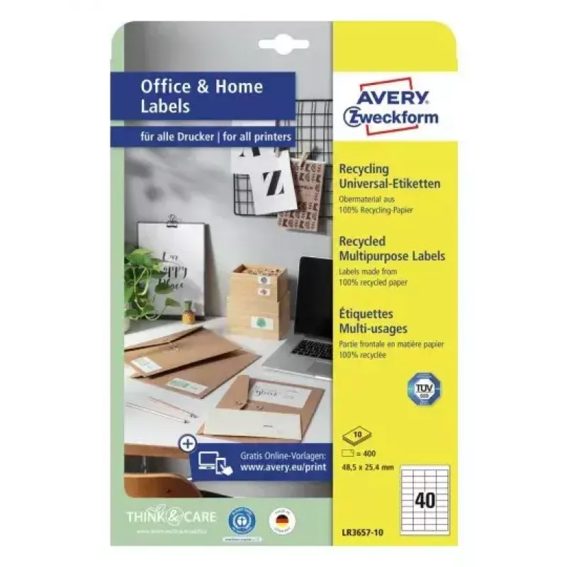 Selbstklebendes Druckeretikett Avery LR3657-10 Weiß 2,54x4,85 cm 400 Stück
