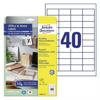Selbstklebendes Druckeretikett Avery LR3657-10 Weiß 2,54x4,85 cm 400 Stück