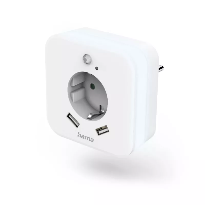 Hama 00223498 LED-Nachtlicht mit Steckdose, 2 USB-Ausgängen, Bewegungs- und Lichtsensor