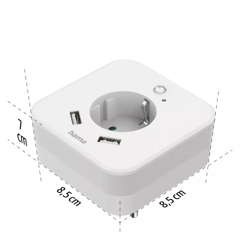 Hama 00223498 LED-Nachtlicht mit Steckdose, 2 USB-Ausgängen, Bewegungs- und Lichtsensor
