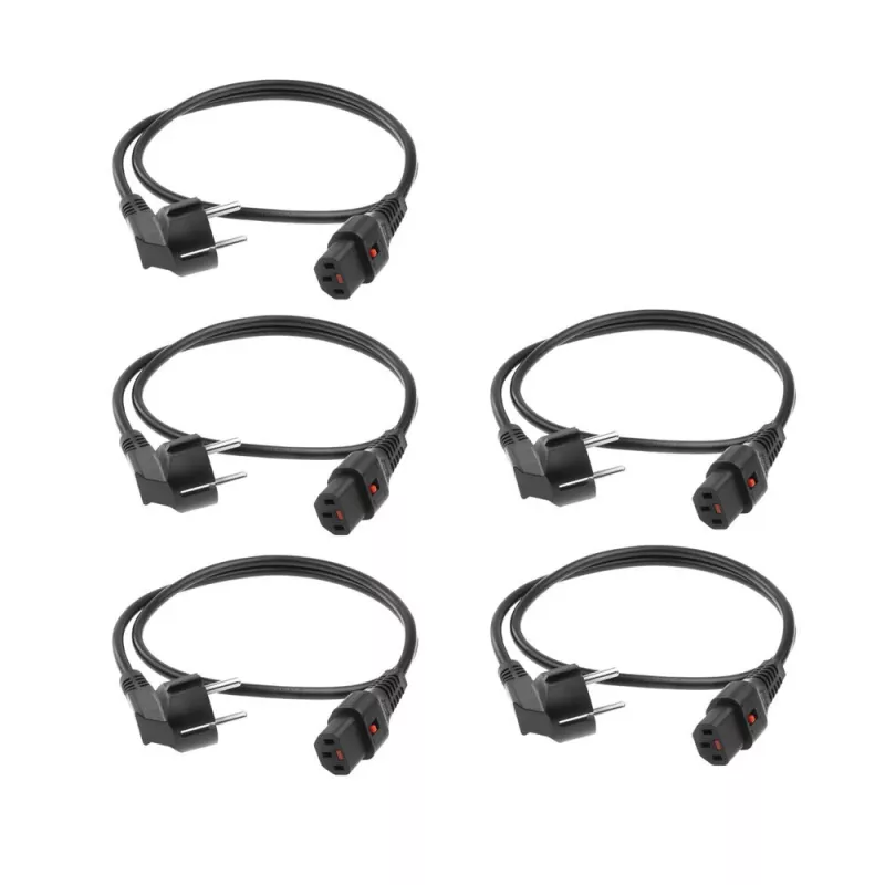 ACT Netzkabel CEE 7/7 Stecker (abgewinkelt) - C13 IEC Lock schwarz 2 m, EL182S, 5er-Pack