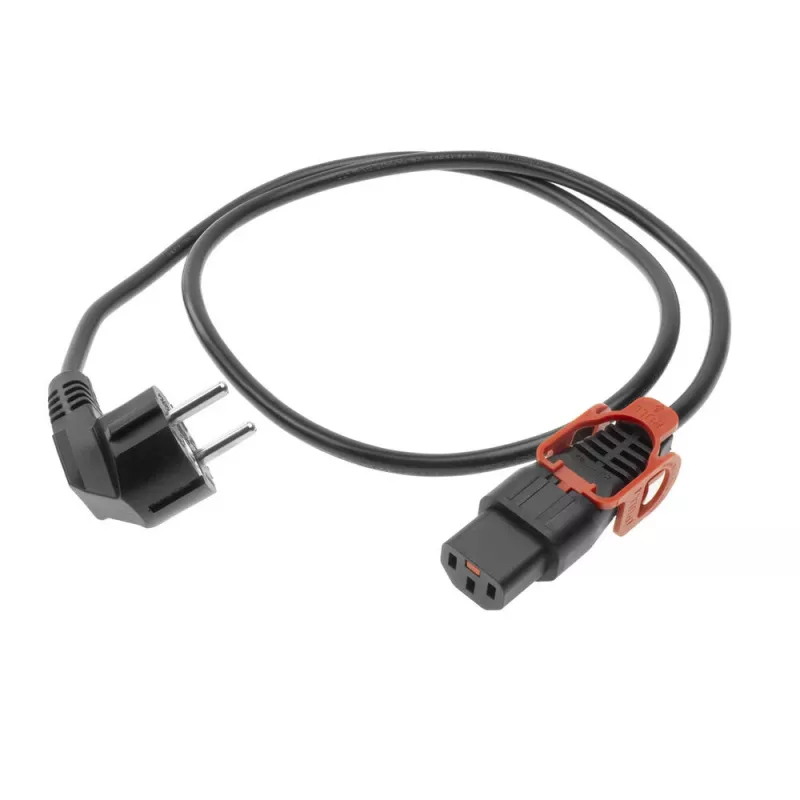 ACT Netzkabel CEE 7/7 Stecker (gewinkelt) - C13 IEC Lock+ schwarz 2 m, EL332S, 5er-Pack