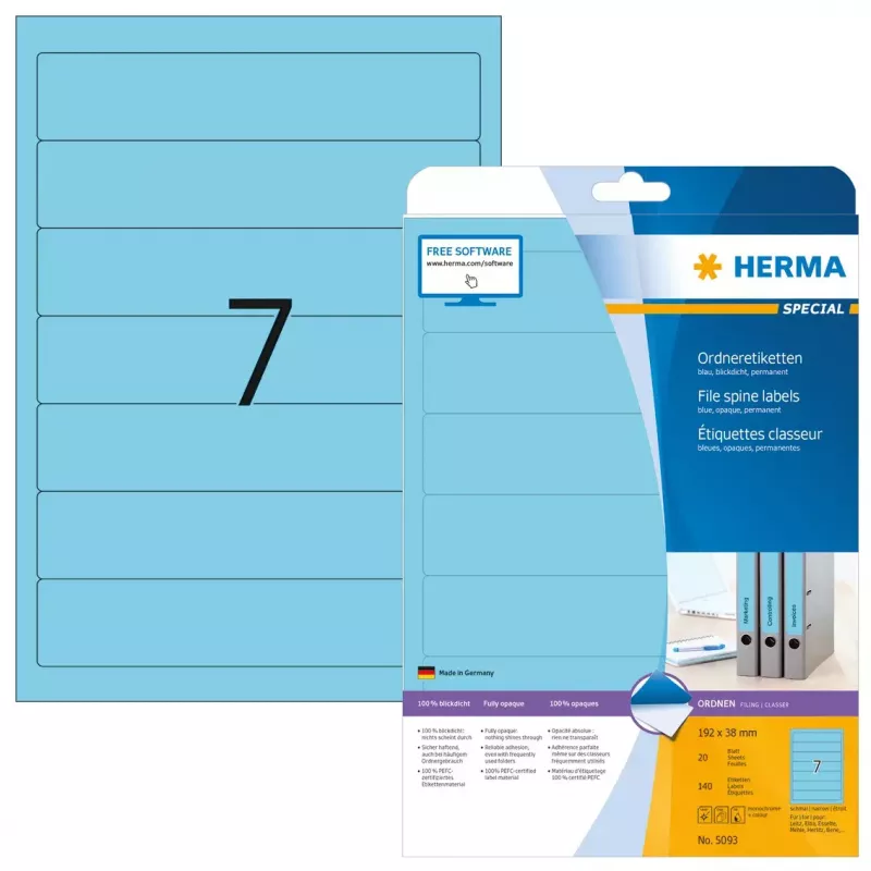 Aktenetiketten A4 HERMA 5093 blau Papier matt blickdicht 140 Stk.
