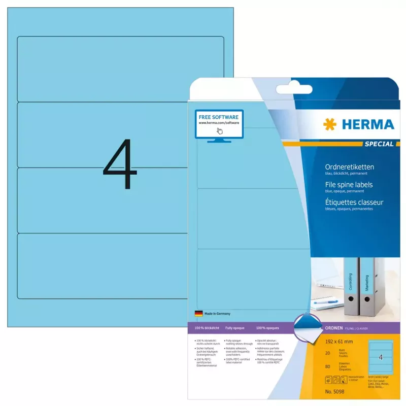 Aktenetiketten HERMA A4 192x61 mm blau 80 Stück