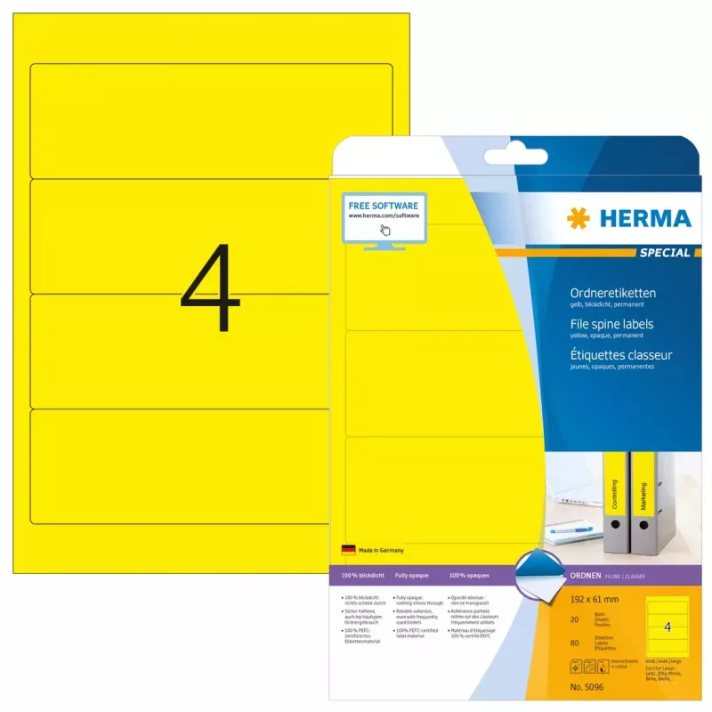 Aktenetiketten HERMA A4 192x61 mm gelb Papier matt blickdicht 80 Stück