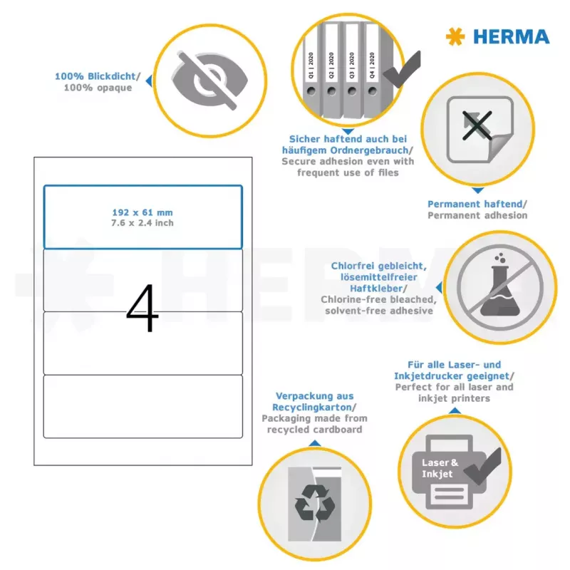 Selbstklebendes Druckeretikett HERMA File labels A4 192x61 mm