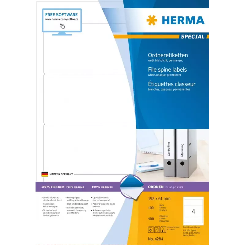 Selbstklebendes Druckeretikett HERMA File labels A4 192x61 mm