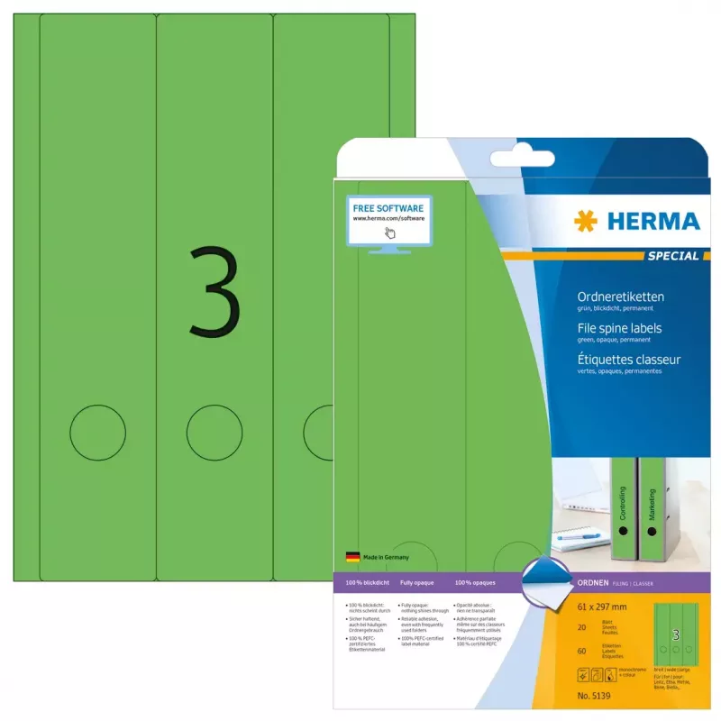 Aktenetiketten HERMA A4 61x297 mm grün Papier matt blickdicht 60 Stück
