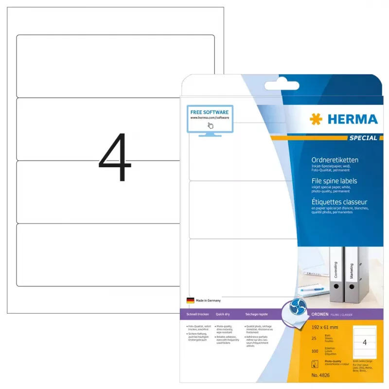 Inkjet-Etiketten HERMA A4 192x61 mm weiß Papier matt 100 Stück