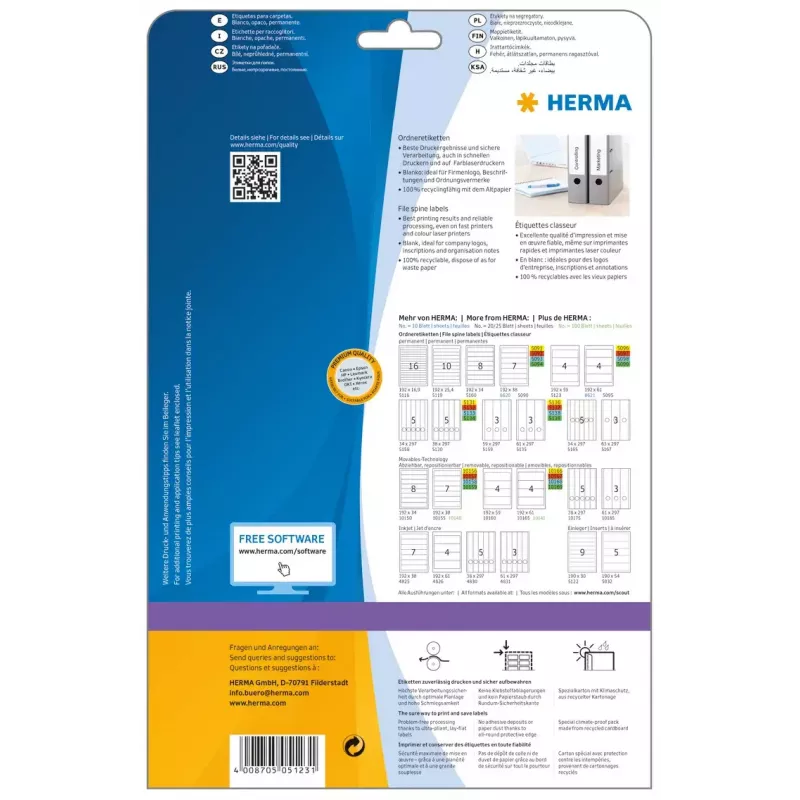 File labels HERMA A4 192x59 mm white paper matt opaque 100 pcs