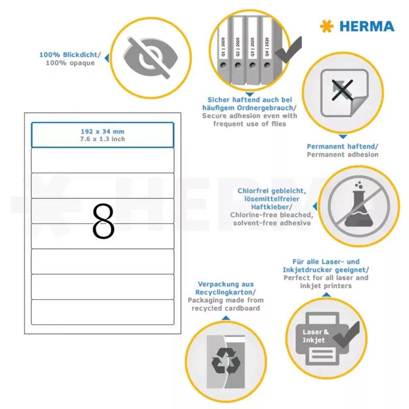 HERMA Ordnerrücken-Etiketten A4 192x34 mm weißes Papier matt blickdicht 200 Stück