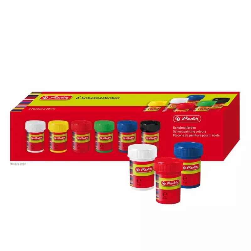 Wasserbasierte Farbe Herlitz 8643025 Schwarz Blau Grün Rot Weiß Gelb 25 ml Glas 6 Stk.