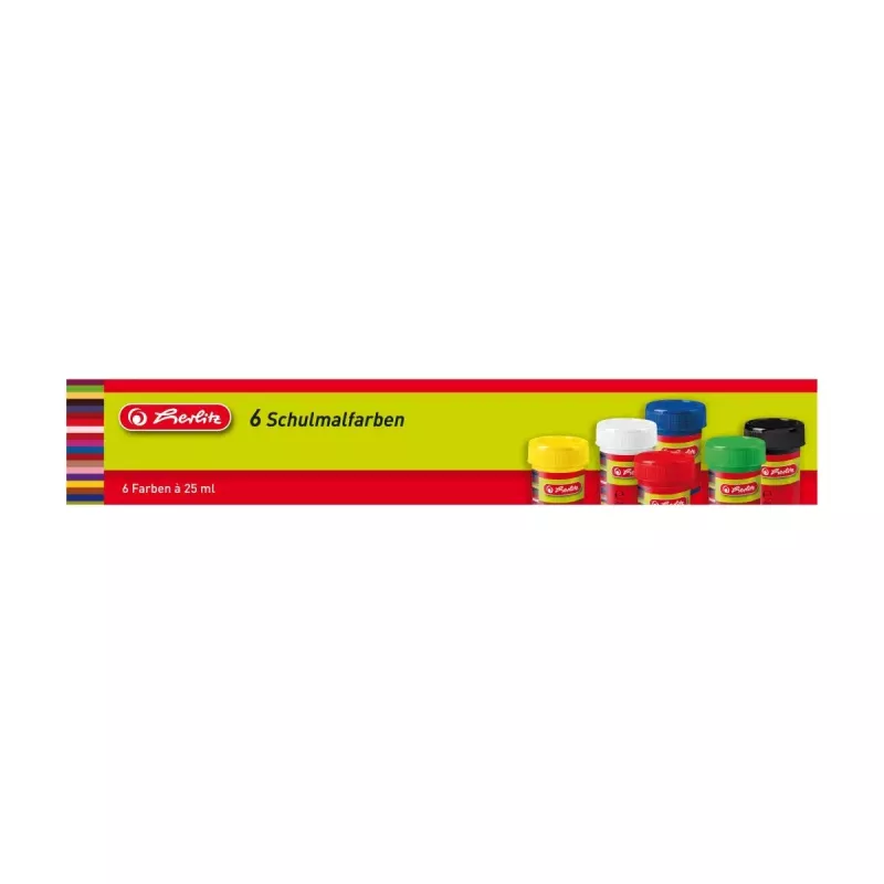Wasserbasierte Farbe Herlitz 8643025 Schwarz Blau Grün Rot Weiß Gelb 25 ml Glas 6 Stk.