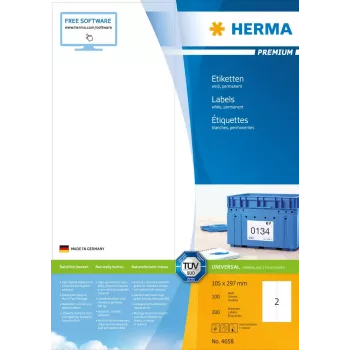 Etiketten HERMA Premium A4 105x297 mm weiß Papier matt 200 Stück