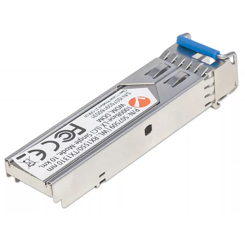 Intellinet Transceiver-Modul Optisch, Gigabit-Faser WDM Bi-Direktional SFP, 1000Base-Lx (LC) Single-Mode-Port, 10 km, Wellenlängen: Empfang (RX) 1550 nm und Senden (TX) 1310 nm, WDM (Rx1550/Tx1310), MSA-konform, Äquivalent zu Cisco GLC-BX-U, Ethernet, Glasfaser