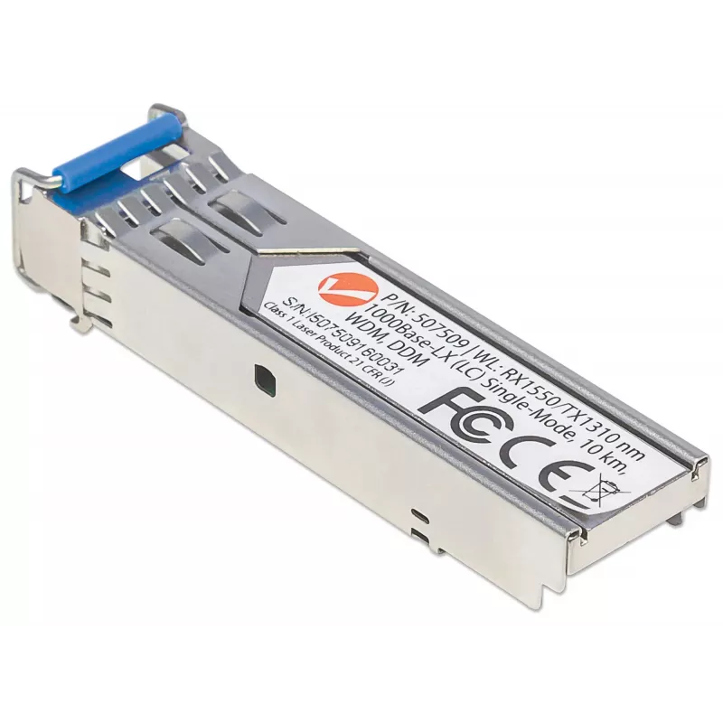 Intellinet Transceiver-Modul Optisch, Gigabit-Faser WDM Bi-Direktional SFP, 1000Base-Lx (LC) Single-Mode-Port, 10 km, Wellenlängen: Empfang (RX) 1550 nm und Senden (TX) 1310 nm, WDM (Rx1550/Tx1310), MSA-konform, Äquivalent zu Cisco GLC-BX-U, Ethernet, Glasfaser
