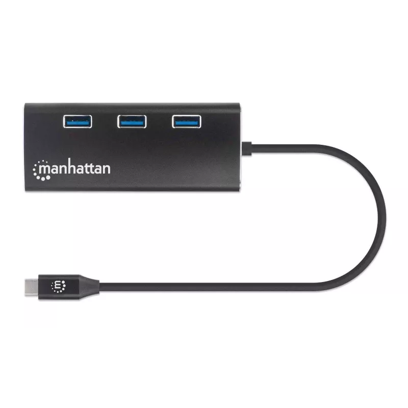 Manhattan USB-C Dock/Hub mit Kartenleser, Anschlüsse (x6): Ethernet, HDMI, USB-A (x3) und USB-C, mit Power Delivery (100 W) zum USB-C-Anschluss (Hinweis: zusätzliches USB-C-Netzteil und USB-C-Kabel erforderlich), universell für alle Geräte, Aluminium, entspricht DKT30CSDHPD3