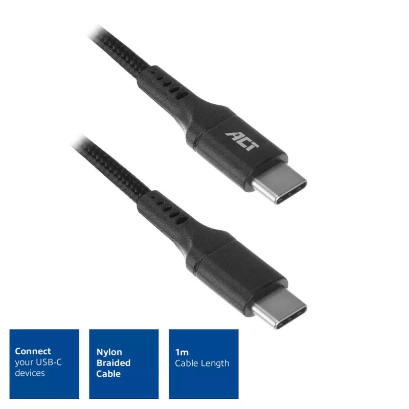 ACT USB 2.0 Lade-/Datenkabel C-Stecker – C-Stecker 1 Meter, Nylon